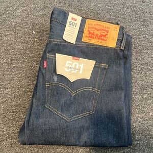 Levis 501 Original Shrink To Fit Button Fly Jeans Rigid Navy Blue Wash 36x32 NEW